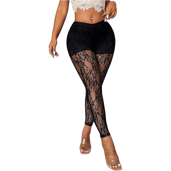 Women's Sexy Bodycon Lace Patchwork Leggings Casual High Waisted